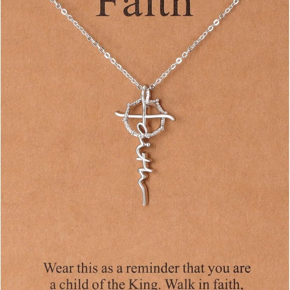 Faith Cross Crown Necklace Women Religious Jewelry Christian Baptism Gift